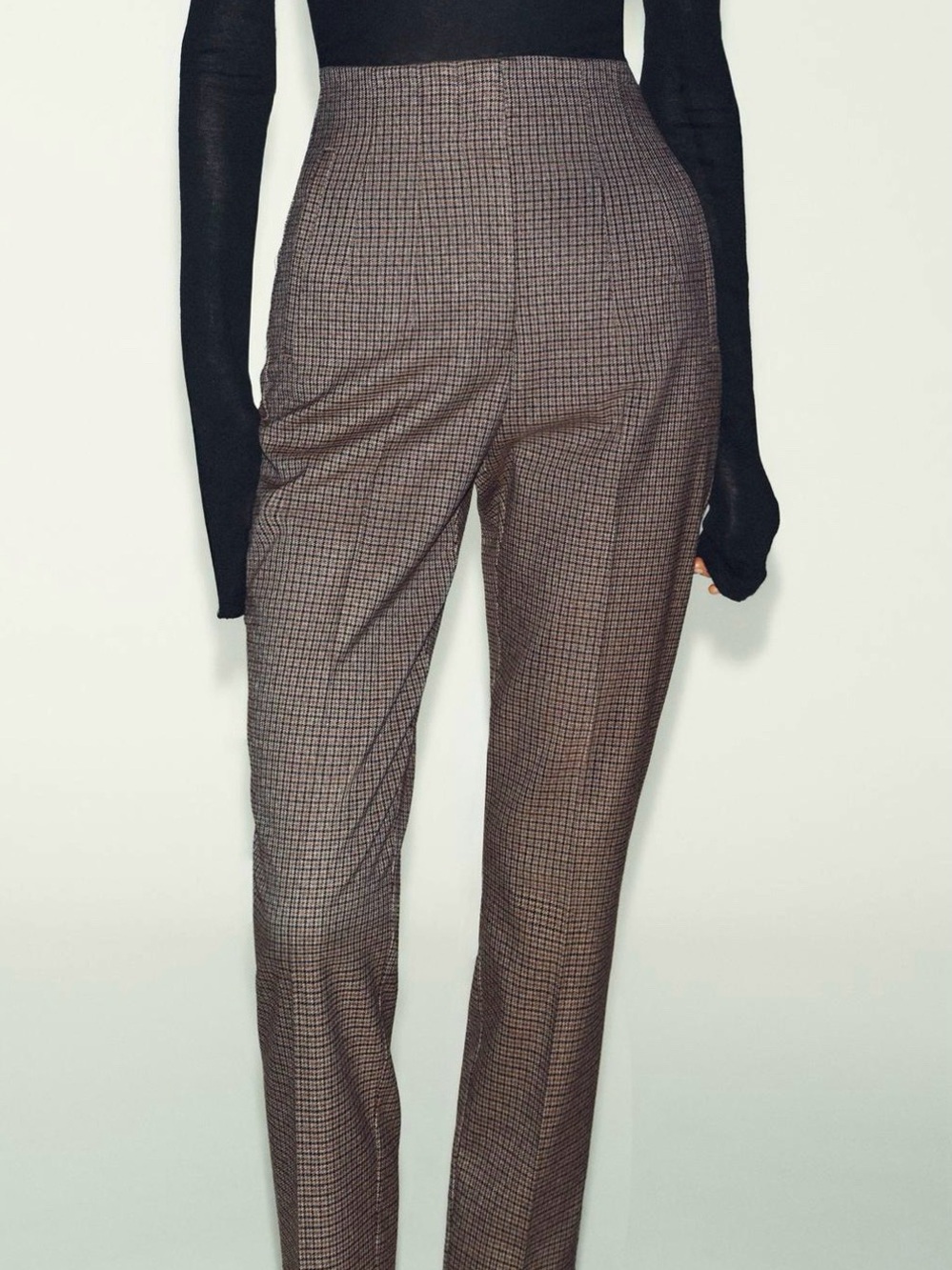 Zara Brown Plaid High-Rise Straight Trousers
